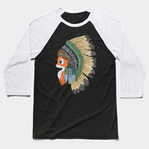 Tribal fox Baseball T-Shirt by paviash